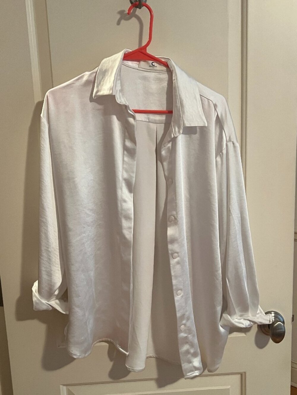 Commense White Satin Oversized Button-Up Shirt Size S Clean Girl Aesthetic